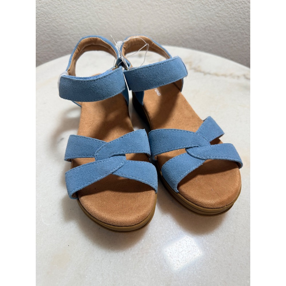 Lands End Womens Blue Suede Wedge Sandals‎ 535214 Size 6.5 B Strappy Comfort